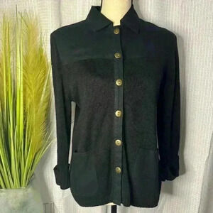 Pierre Cardin Women’s M Linen Button-Front Combo Black Sweater Shirt Jacket